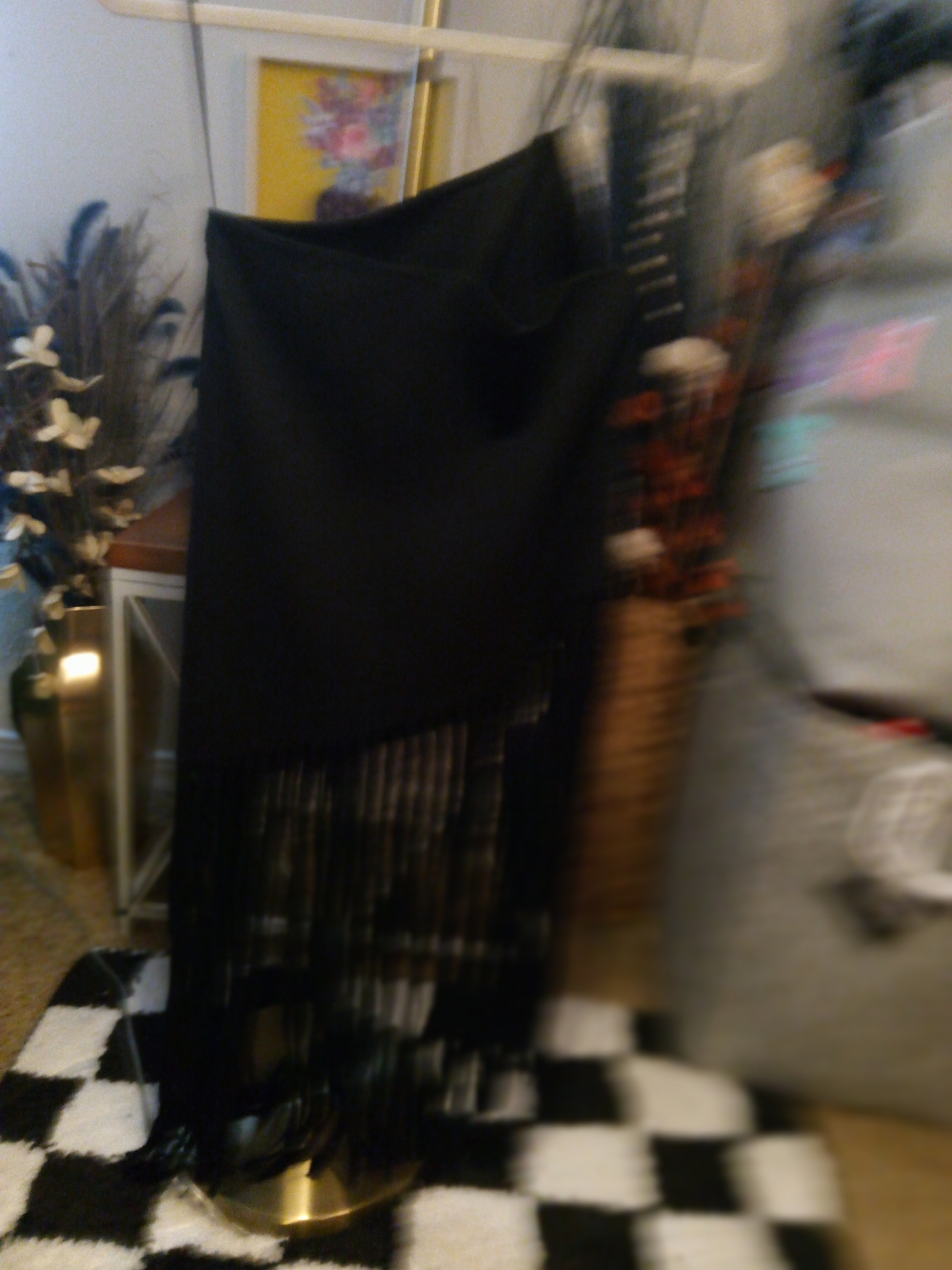Zara Black Fringe Knit One Shoulder - Picture 2 of 3